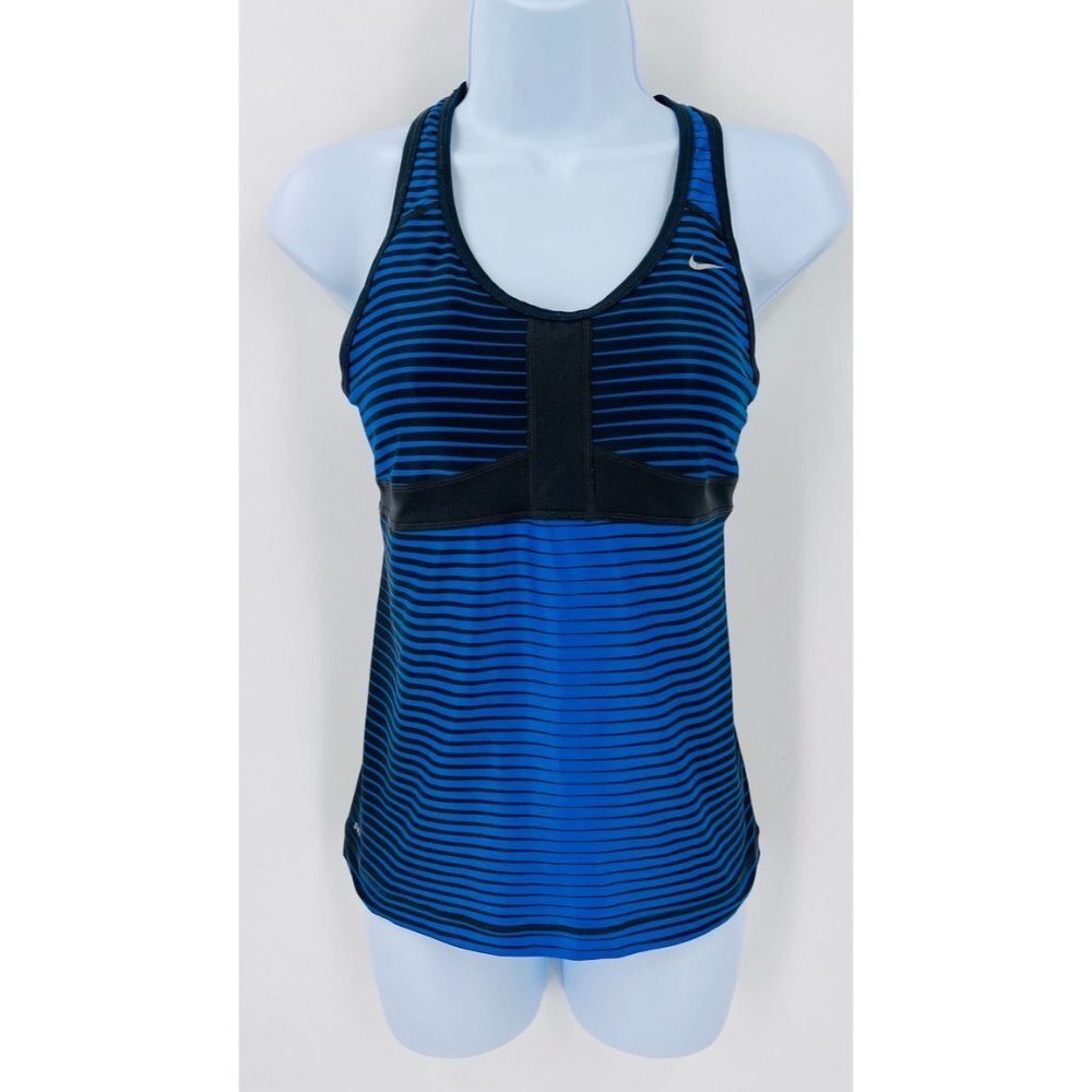 Nike Ladies Dri-Fit Stripe Racerback Tank Blue and Back Size Small Built in Bra